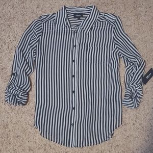 NWT Sheer White and Black Stripped Blouse